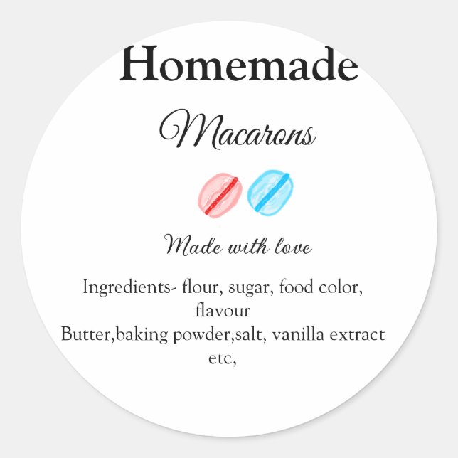 Hausgemachte Makaronen fügen Zutaten hinzu, die mi Runder Aufkleber (Vorderseite)