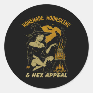Hausgemachte Mondschine und Hex Appeal Halloween H Runder Aufkleber