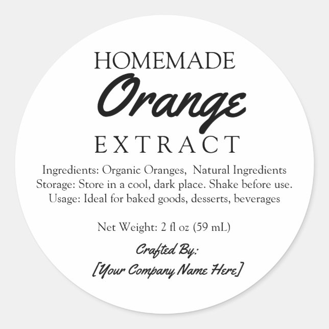 Hausgemachte Orange Extract-Zutaten Runder Aufkleber (Vorderseite)