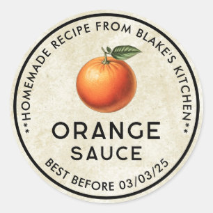 Hausgemachte Orange-Sauce Vintage Konservenmarke Runder Aufkleber