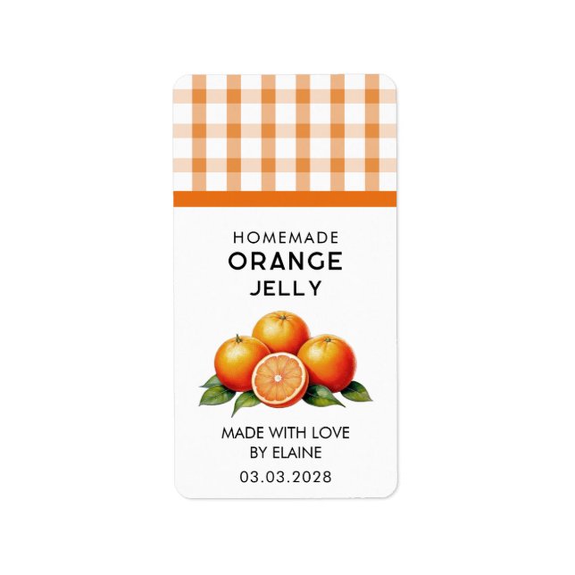 Hausgemachte Orangengelbe mit karierten Mustern Adressaufkleber (Vorne)