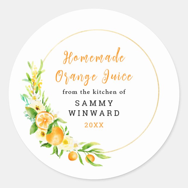 Hausgemachte Orangensaftkonserven Runder Aufkleber (Vorderseite)