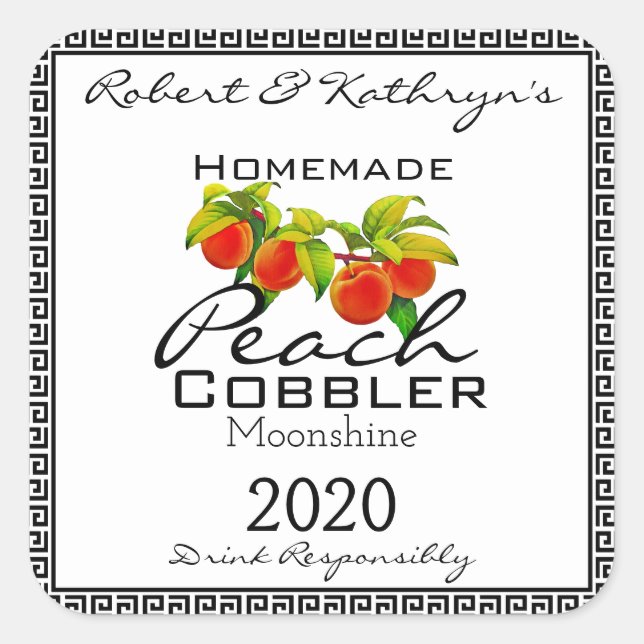 Hausgemachte Peach Cobbler Moonshine Personalisier Quadratischer Aufkleber (Vorderseite)