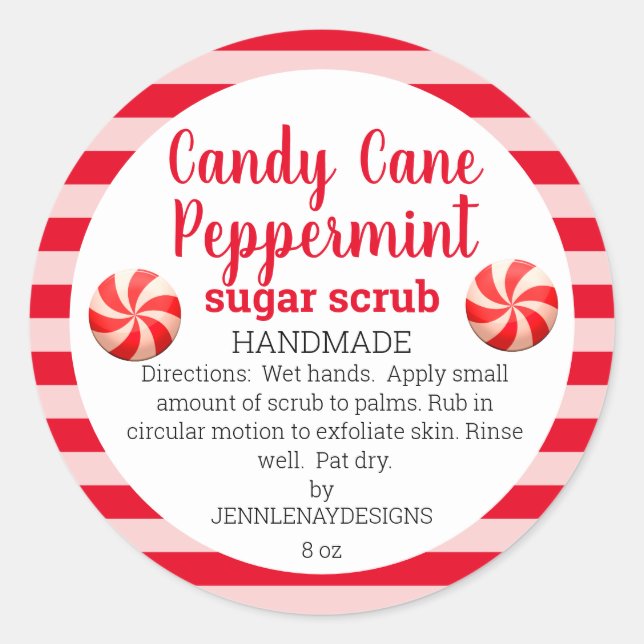 Hausgemachte Peppermint Mason Jar Sugar Scrub Labe Runder Aufkleber (Vorderseite)
