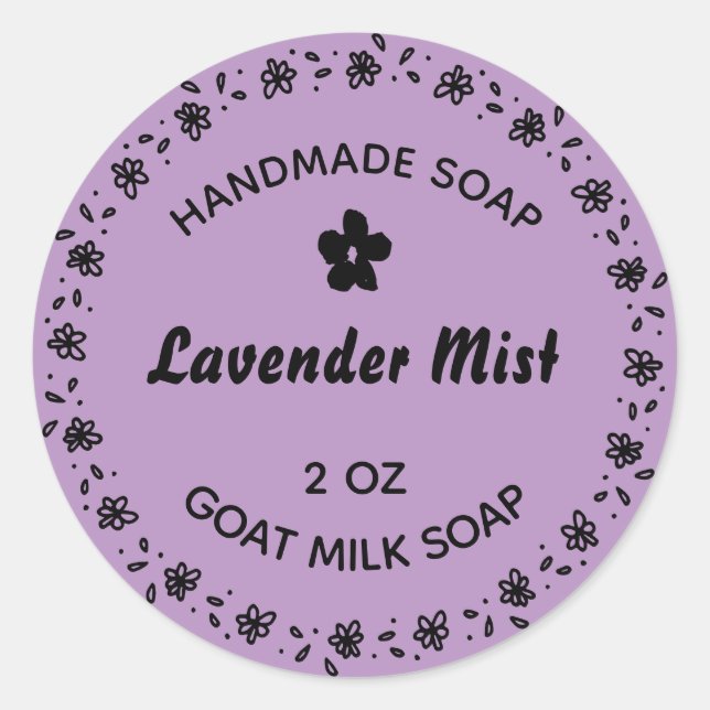 Hausgemachte Seife Rustikale Blume Wreath Lavendel Runder Aufkleber (Vorderseite)