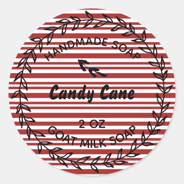 Hausgemachte Seife Rustikale Kranken Candy Cane Runder Aufkleber (Vorderseite)