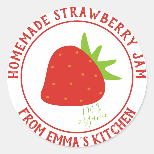 Hausgemachte Strawberry Jam - 100 % Bio Runder Aufkleber (Vorderseite)