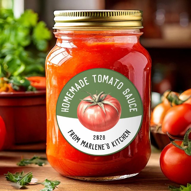 hausgemachte Tomato Milde Sauce zum Konservieren v Runder Aufkleber (Von Creator hochgeladen)