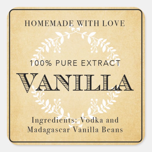 Hausgemachte Vanilla Extract VE005_04sq Quadratischer Aufkleber (Vorderseite)