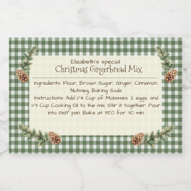 Hausgemachte Weihnachtsgebäck Mix Gingham Pine Con Lebensmitteletikett (Einzelnes Label)