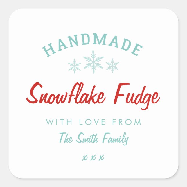 Hausgemachte Weihnachtsgeschenk Schneeflocke Backa Quadratischer Aufkleber (Vorderseite)