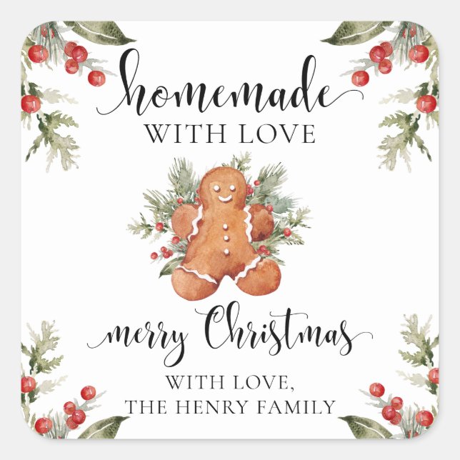 hausgemachte Weihnachtsgeschenke mit Weihnachtskle Quadratischer Aufkleber (Vorderseite)