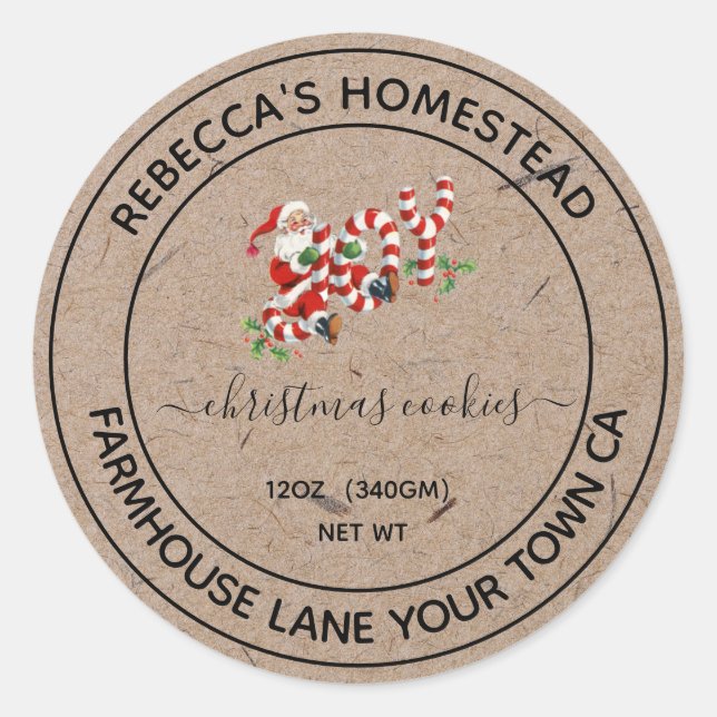 Hausgemachte Weihnachtskekse Vintag Santa Labels Runder Aufkleber (Vorderseite)