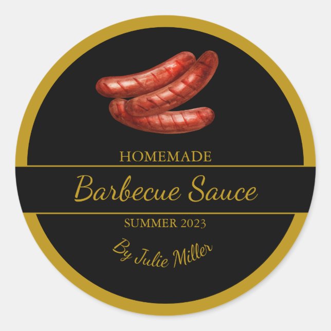 Hausgemachte Würste Barbecue Sauce GRILLEN Label Runder Aufkleber (Vorderseite)