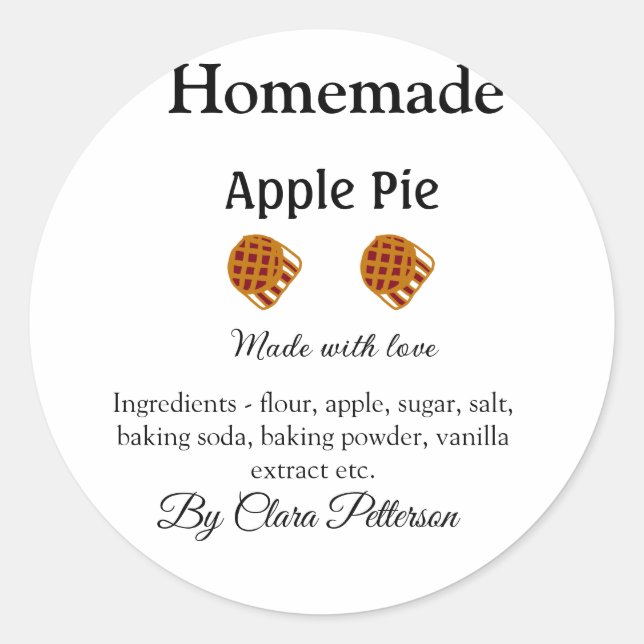 Hausgemachter Apfelkuchen aus Liebe mit Zutaten Runder Aufkleber (Vorderseite)