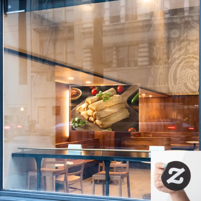 Hausgemachter Mais Huhn Tamales Mexikanisches Rest Fensteraufkleber (Café-Fenster)