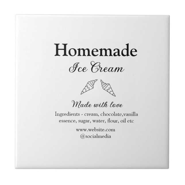 Hausgemachtes Eis und Zutaten aus Liebe Fliese (Vorderseite)