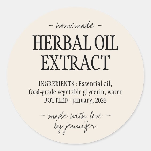 Hausgemachtes Getränk Cream Elfenbein Herbal Öl Ex Runder Aufkleber (Vorderseite)