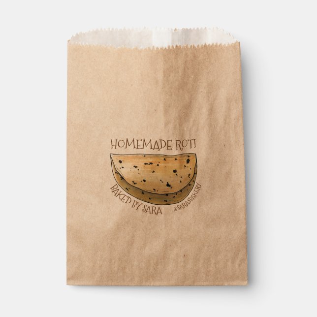 Hausgemachtes Roti Indian Chapati Brot, von Geschenktütchen (Vorderseite)