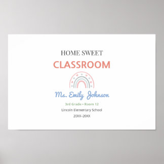 Hausgemütliches Klassenzimmer-Schild mit Lehrernam Poster