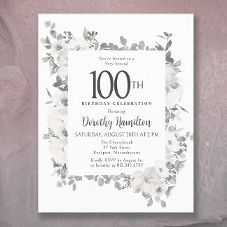 Haushalt 100. Geburtstag Einladung der weißen Blum