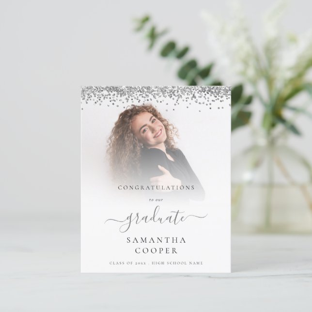 Haushalt 2022 Grad Foto Silver Glitzer Ankündigung (Stehend Vorderseite)