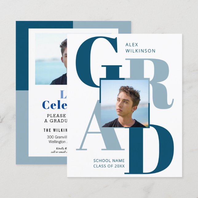 HAUSHALT 2023 Modernes Blue Script 2 Foto Einladun (Vorne/Hinten)