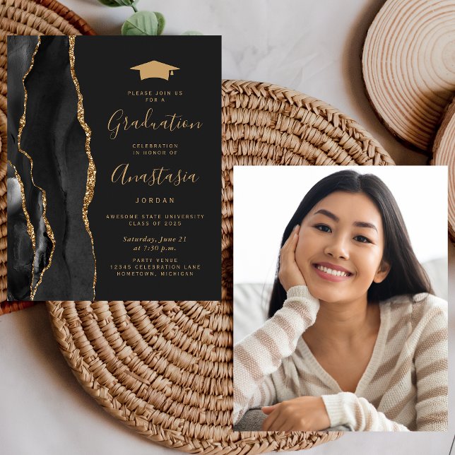 Haushalt 2025 Abschluss Black Agate Foto Einladung (Von Creator hochgeladen)