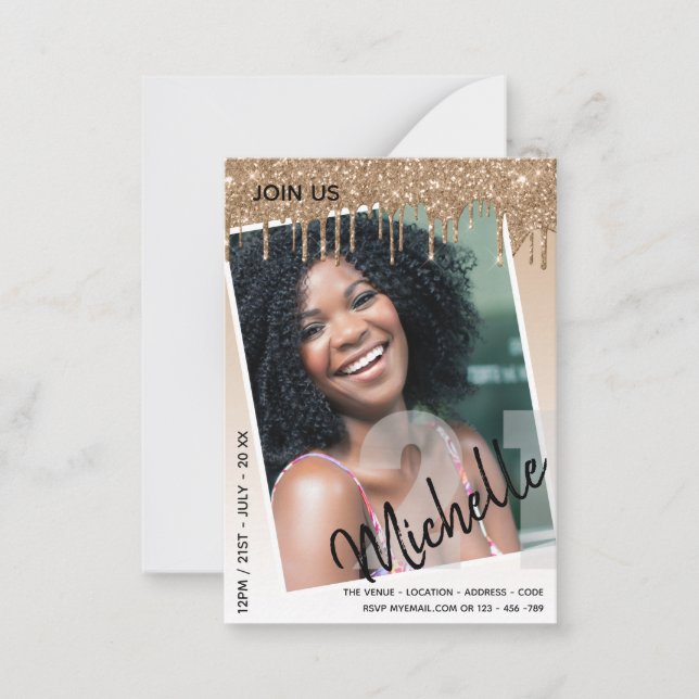 HAUSHALT 21. Geburtstag FOTO Driving Glitzer Einla Mitteilungskarte (Vorderseite)