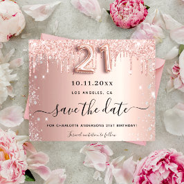Haushalt 21. Geburtstag Rose Glitzer Save the Date