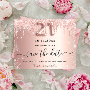 Haushalt 21. Geburtstag Rose Glitzer Save the Date