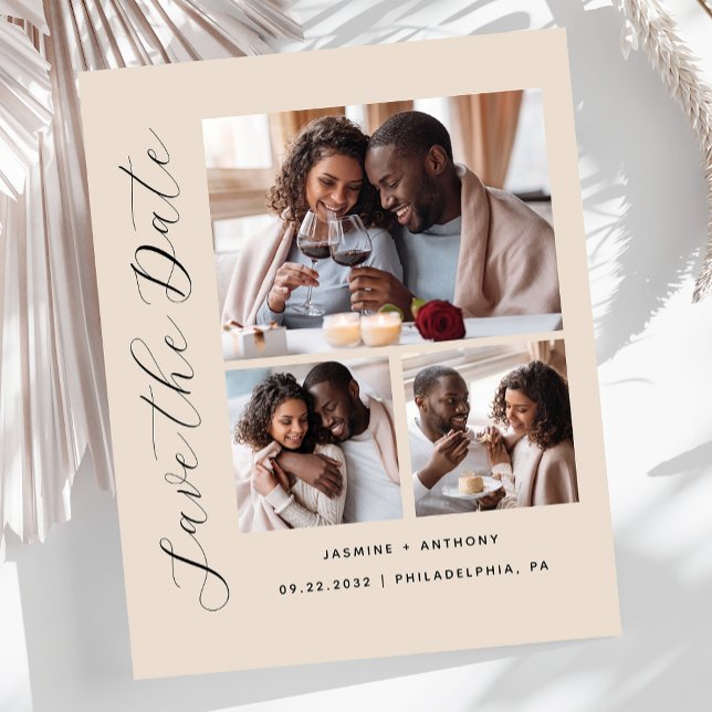 Haushalt 3-Foto Beige Save the Date (Von Creator hochgeladen)