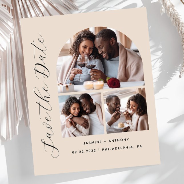 Haushalt 3-Foto Beige Save the Date (Von Creator hochgeladen)