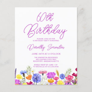 HAUSHALT 60. Geburtstag Lila Wildblume Einladung