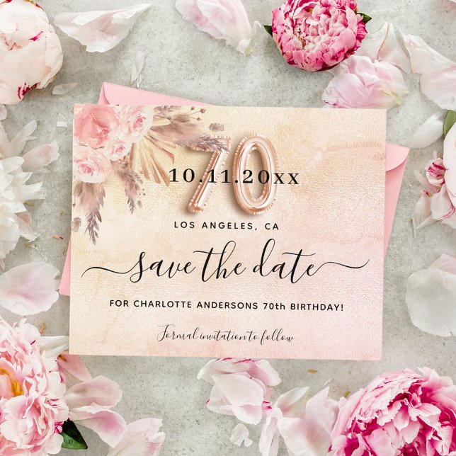 Haushalt 70. Geburtstag Pampas Rose Save the Date (Von Creator hochgeladen)