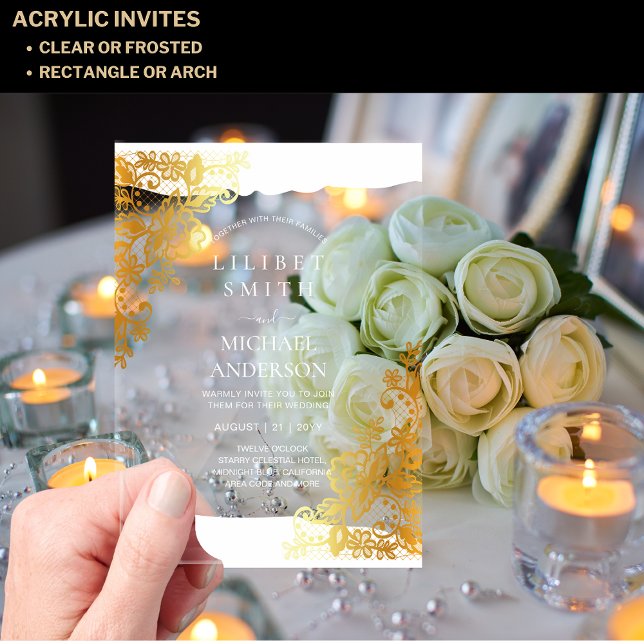 HAUSHALT Akryllische Hochzeit Gold Lace Filigree E Acryleinladungen (Von Creator hochgeladen)