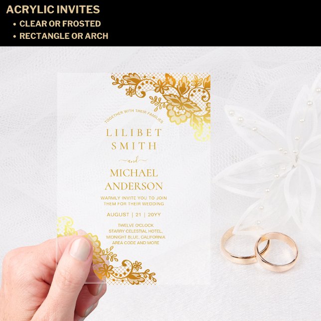HAUSHALT Akryllische Hochzeit Gold Lace Filigree E Acryleinladungen (Von Creator hochgeladen)