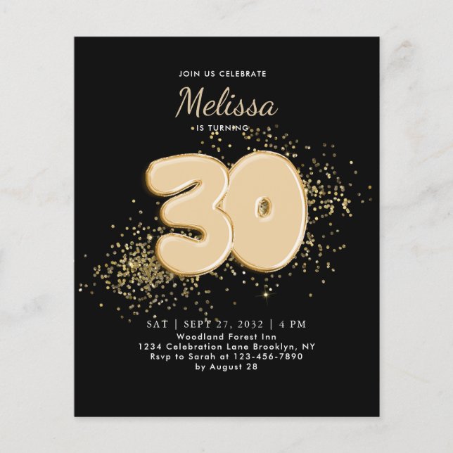 HAUSHALT Black Gold 30. Balloons Confetti Geburtst (Vorderseite)