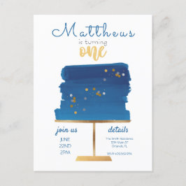 Haushalt | Blue, Silver & Gold Erster Geburtstag Postkarte