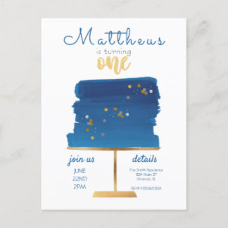 Haushalt | Blue, Silver & Gold Erster Geburtstag Postkarte