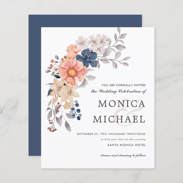 HAUSHALT Blumenchic Coral PINK Blue Wedding (Vorne/Hinten)