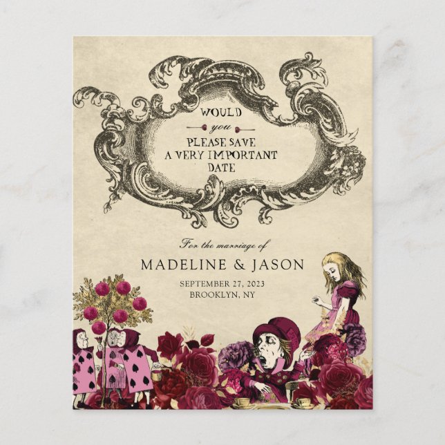 HAUSHALT Burgund Gold Alice im Wunderland Hochzeit (Vorderseite)