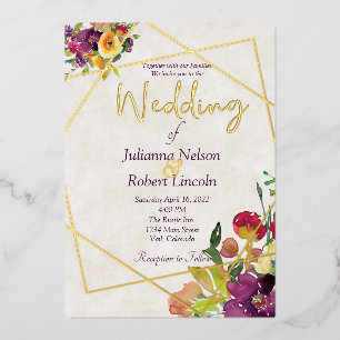 Haushalt Burgund und gelb blühend Folieneinladung