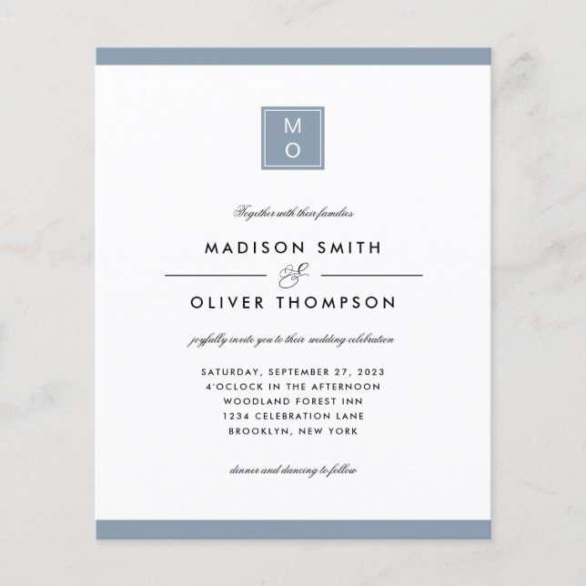 HAUSHALT Classic Elegant Dusty Blue Monogram Weddi (Vorderseite)