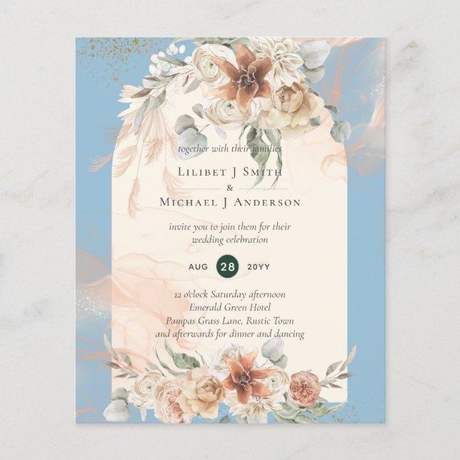 HAUSHALT Dusty Blue Pampas Grass Wedding Flyer (Vorne)