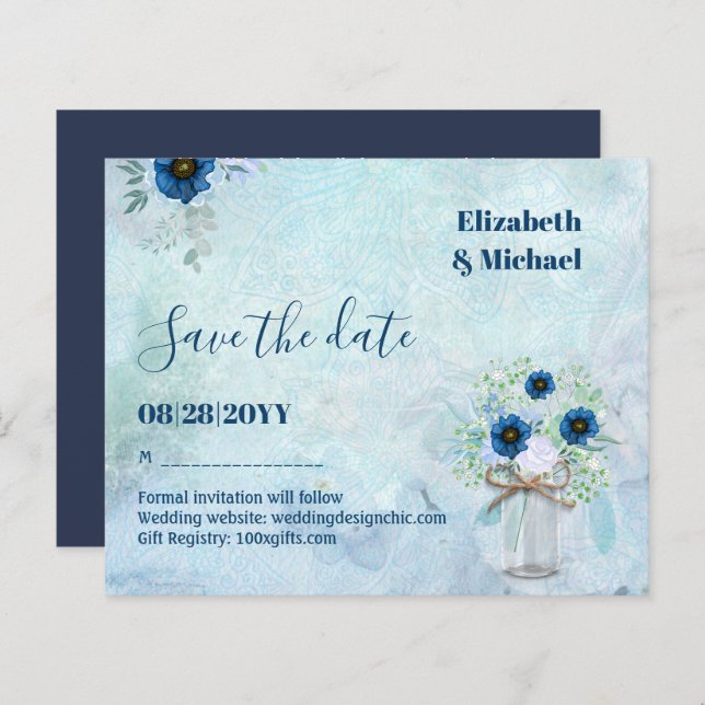 HAUSHALT Dusty Blue Rett Dates Rustikale Hochzeit (Vorne/Hinten)