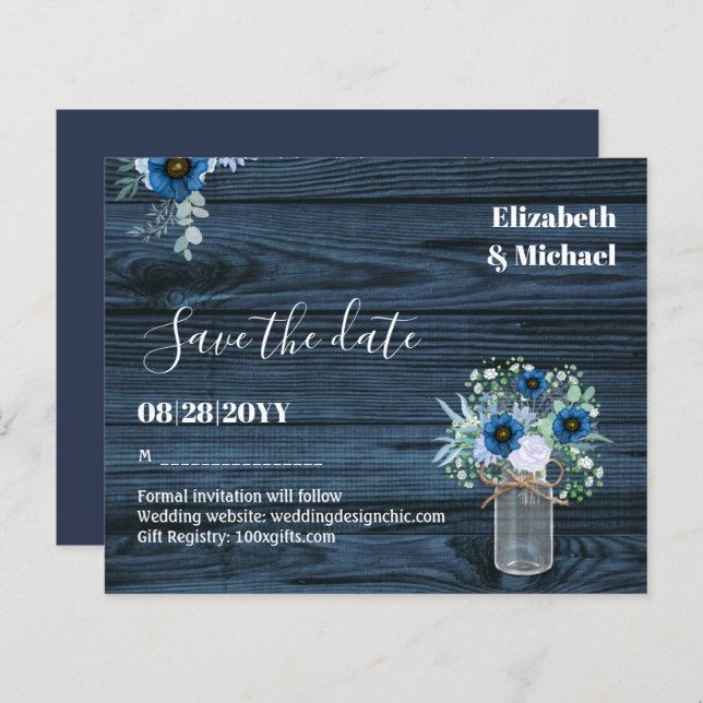 HAUSHALT Dusty Blue Rett Dates Rustikale Hochzeit (Vorne/Hinten)
