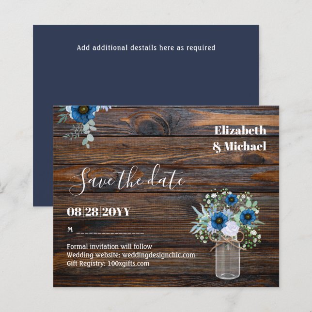 HAUSHALT Dusty Blue Rett Dates Rustikale Hochzeit (Vorne/Hinten)