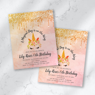 HAUSHALT Einhorngesicht Glitzer Geburtstag Einladu