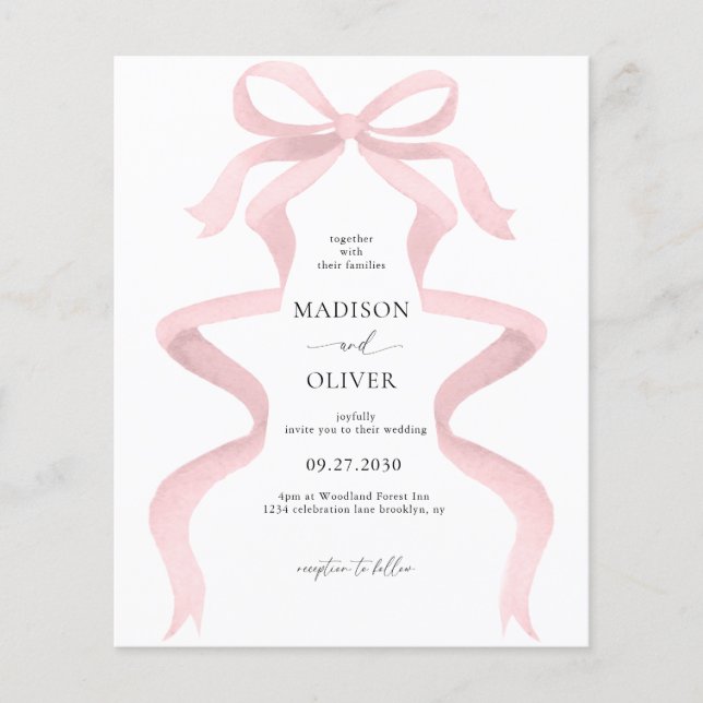 HAUSHALT Elegant Blush Pink Bow Monogram Wedding (Vorderseite)